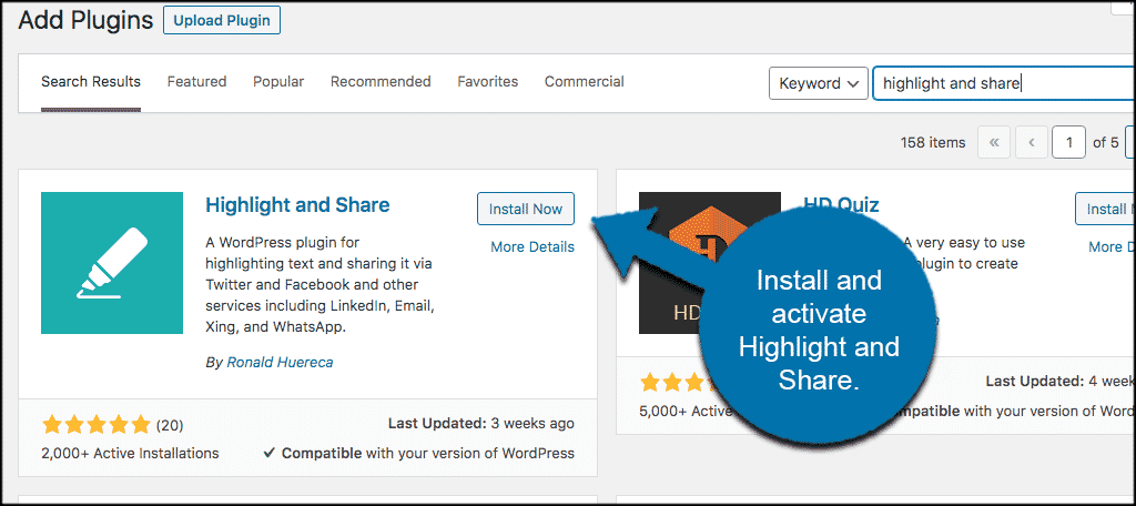 Install highlight and share plugin