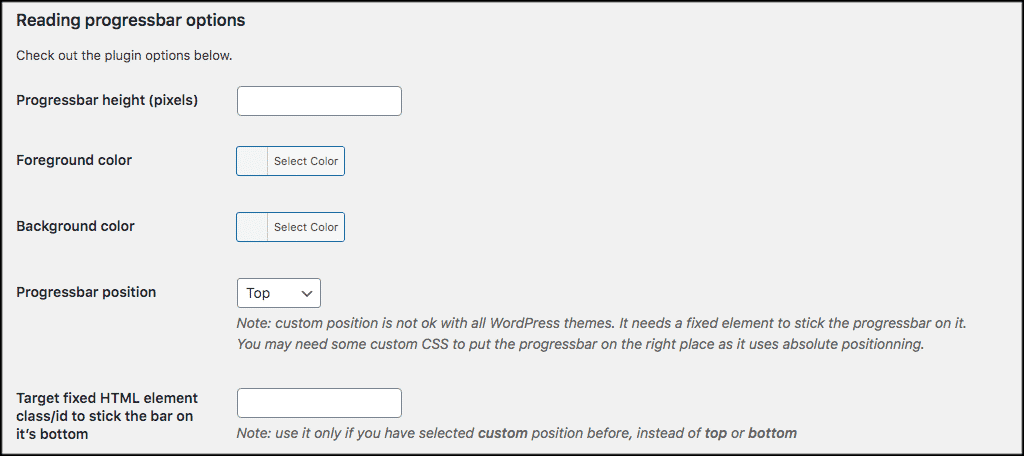 Reading progress bar settings
