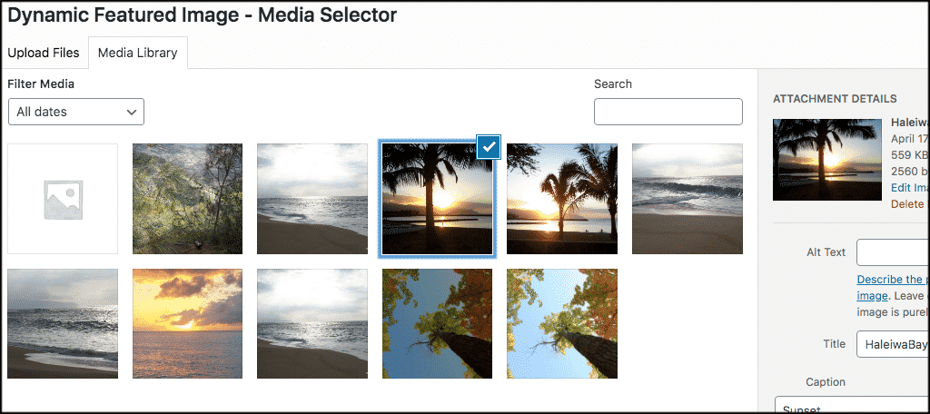 lect dynamic featured image from media library