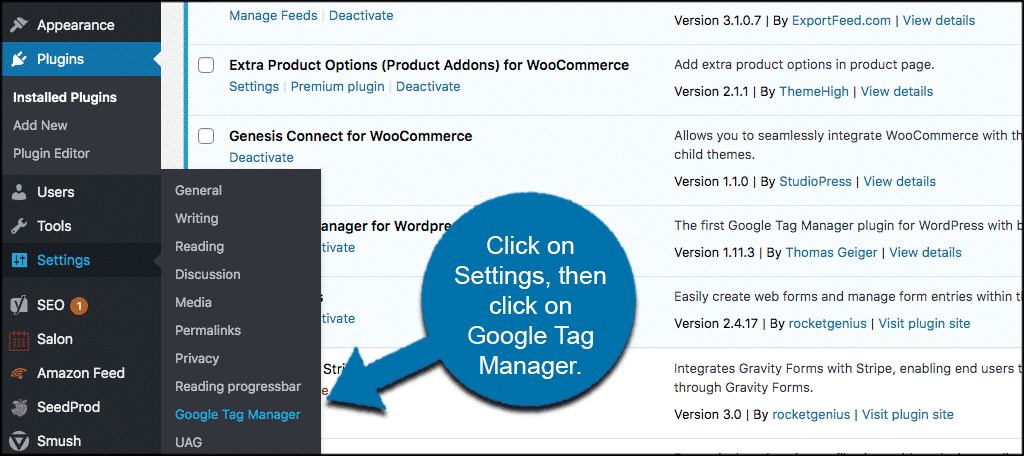 Click settings then click google tag manager