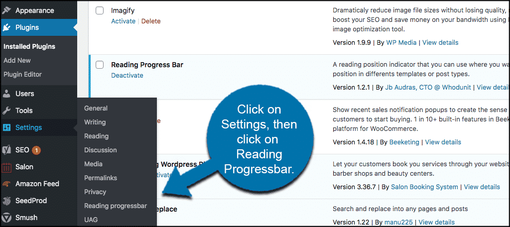 Click settings then click reading progress bar