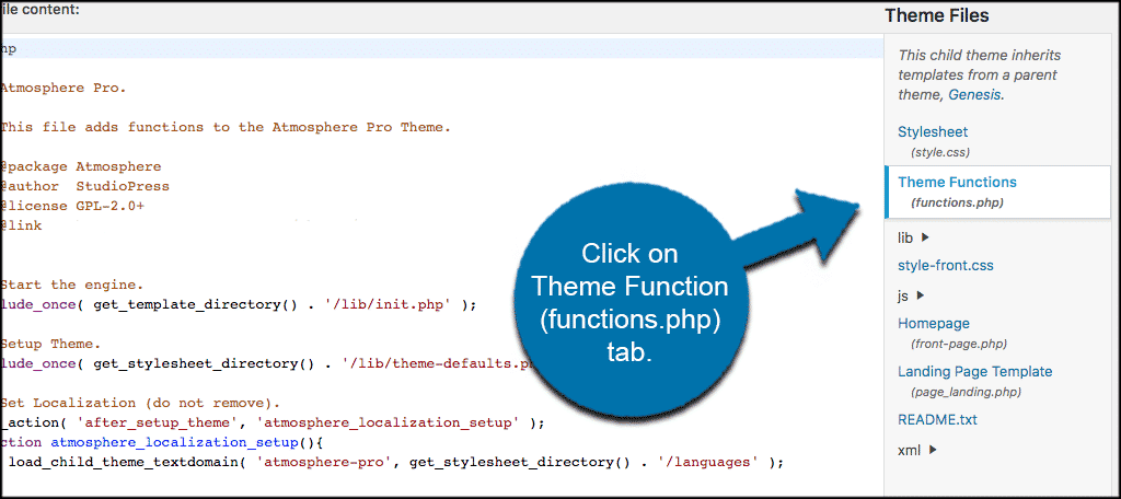 Click on the functions.php file