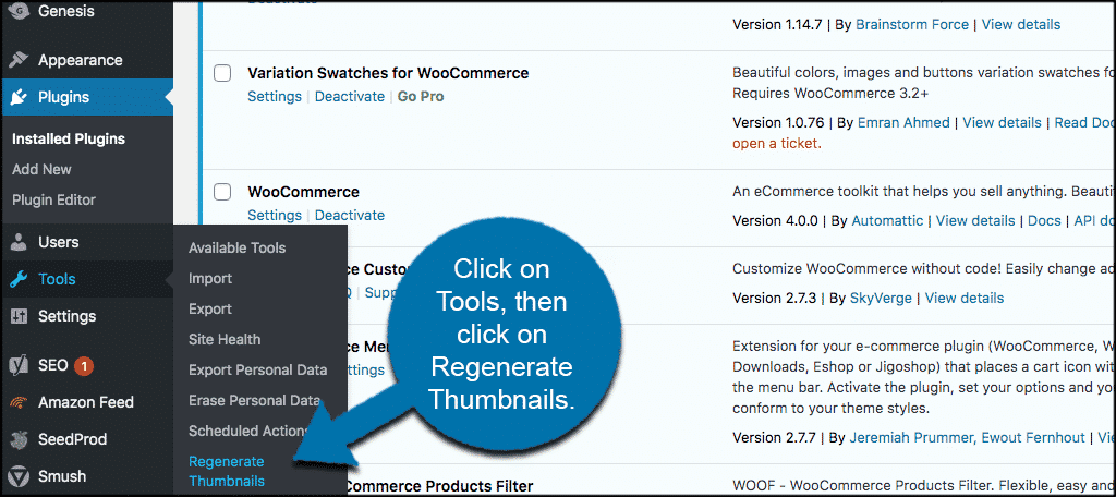 Click tools then regenerate thumbnails