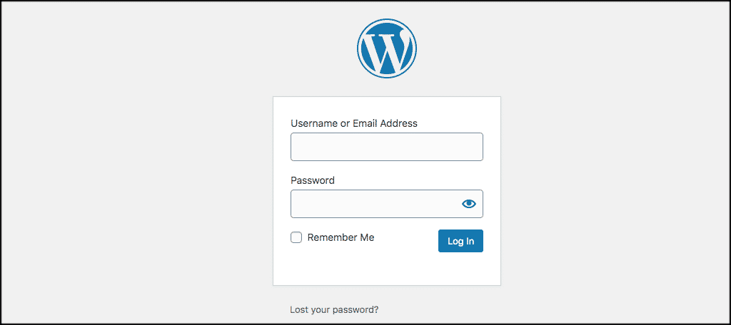 WordPress login scren