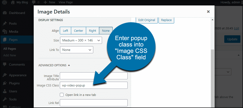 ingrese la clase emergente en el campo "Clase CSS de imagen"