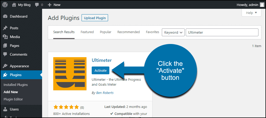 haga clic para activar el complemento WordPress Ultimeter