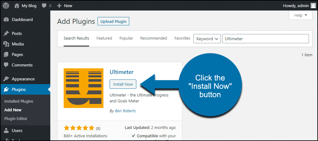click to install the WordPress Ultimeter plugin