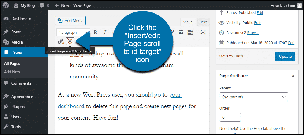 click the "Insert/edit Page scroll to id target" icon