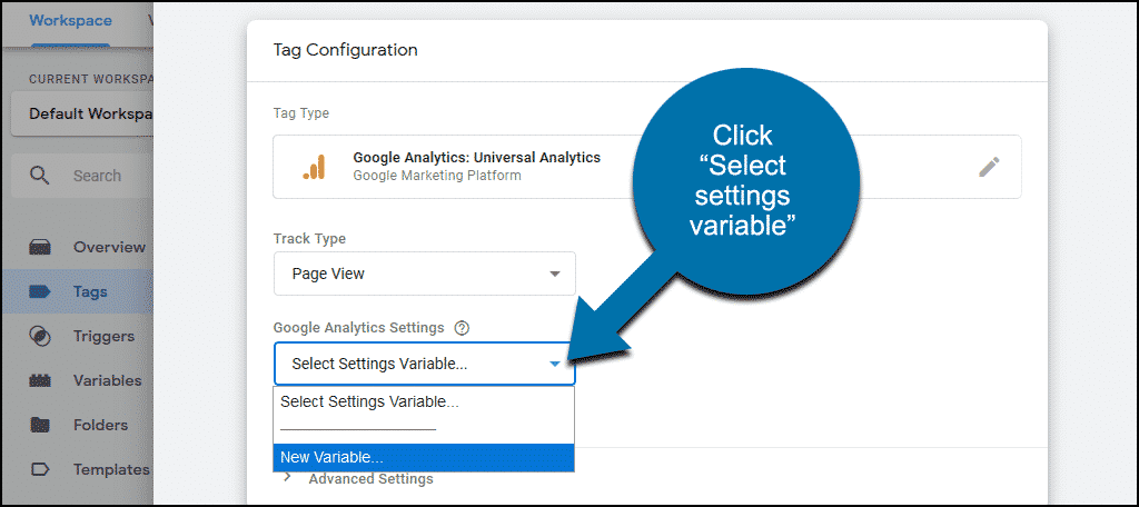 click "Select settings variable..."