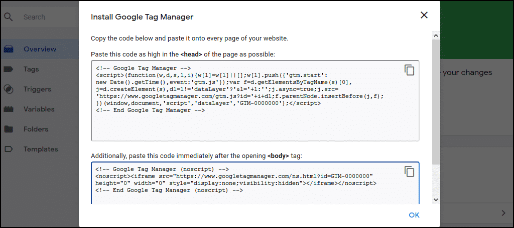 Tag Manager code