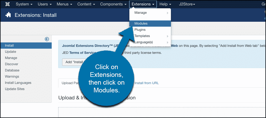 Click extensions then modules