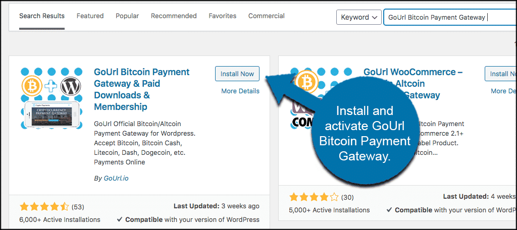 Install and activate bitcoin for wordpress plugin