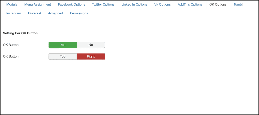 OK option tab for social comments in joomla