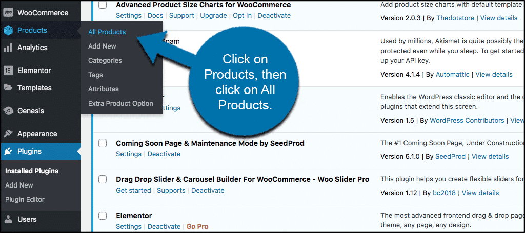 Click on products then click on all products