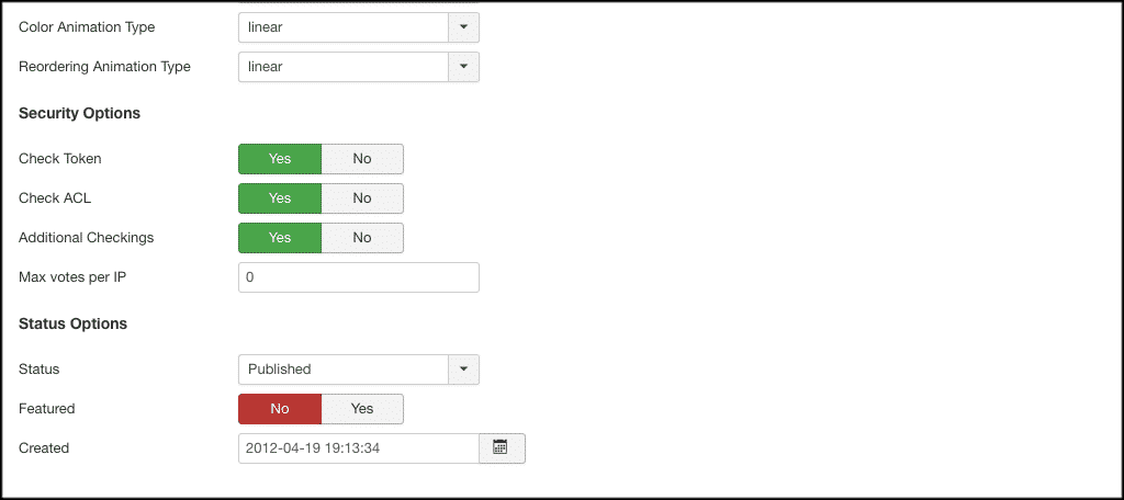 Security and status options