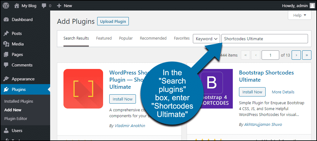 search for the WordPress Shortcodes Ultimate plugin
