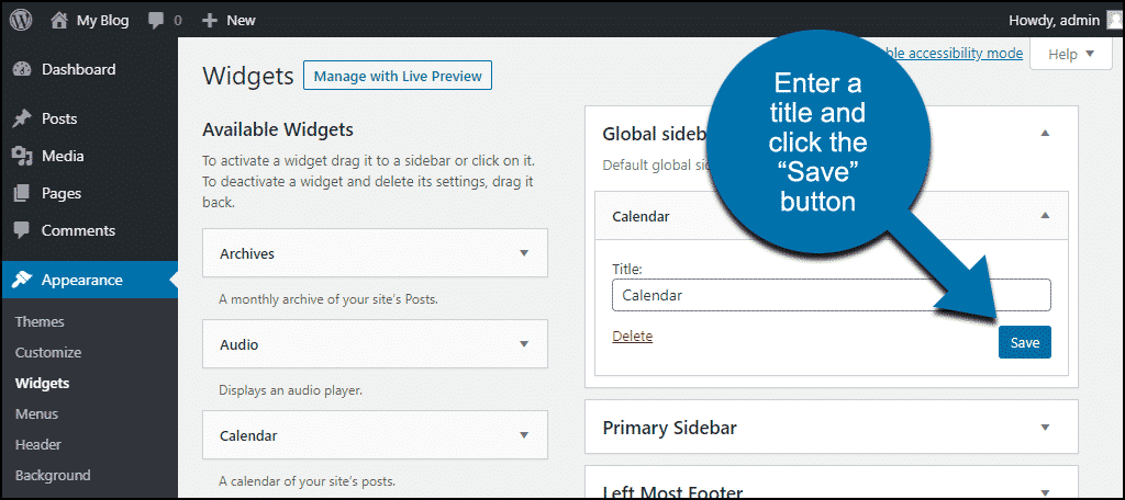 enter a title and click the "Save" button