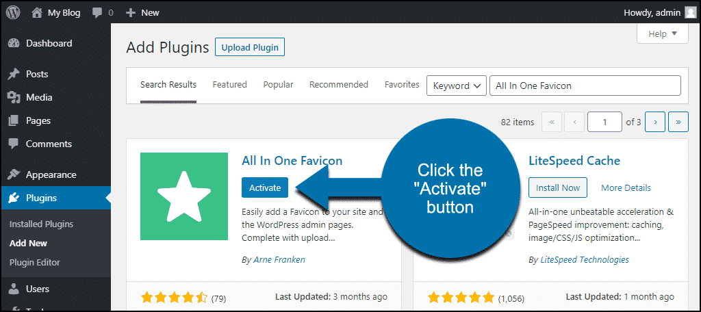 click to activate the WordPress All In One Favicon plugin