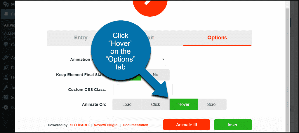 click the "Hover" button on options tab