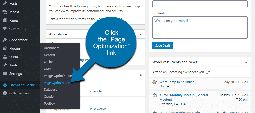 click the "Page Optimization" link