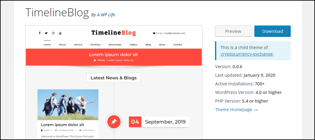 TimelineBlog WordPress theme