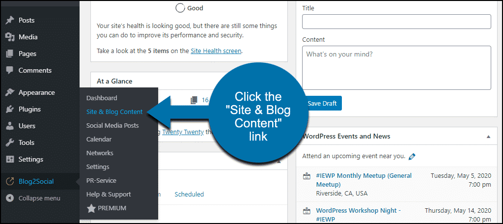 click the "Site & Blog Content" link