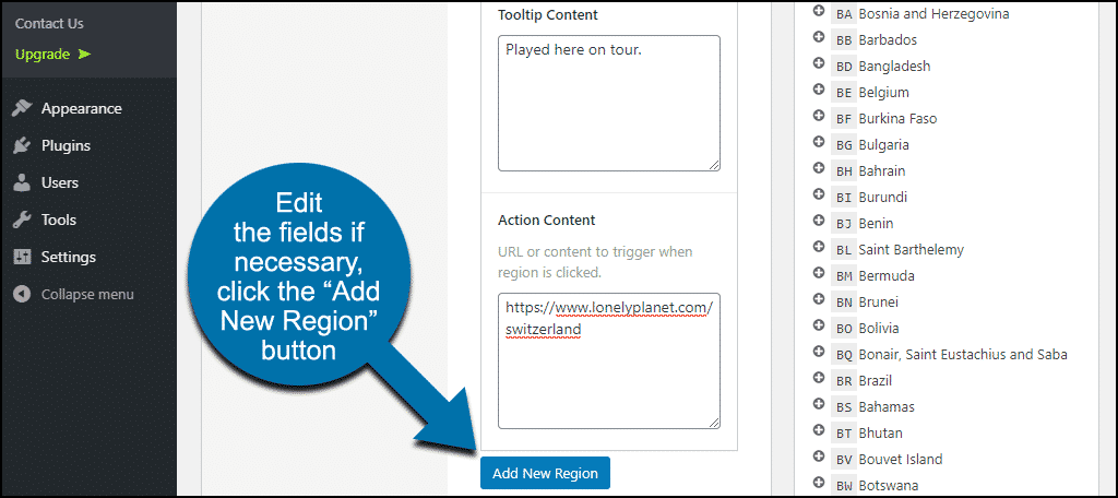 click the "Add New Region" button