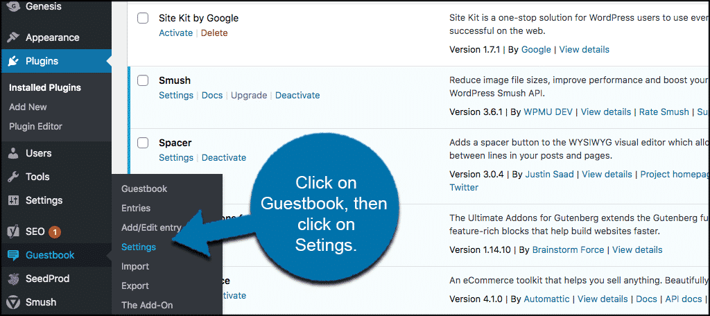 Click guestbook then settings