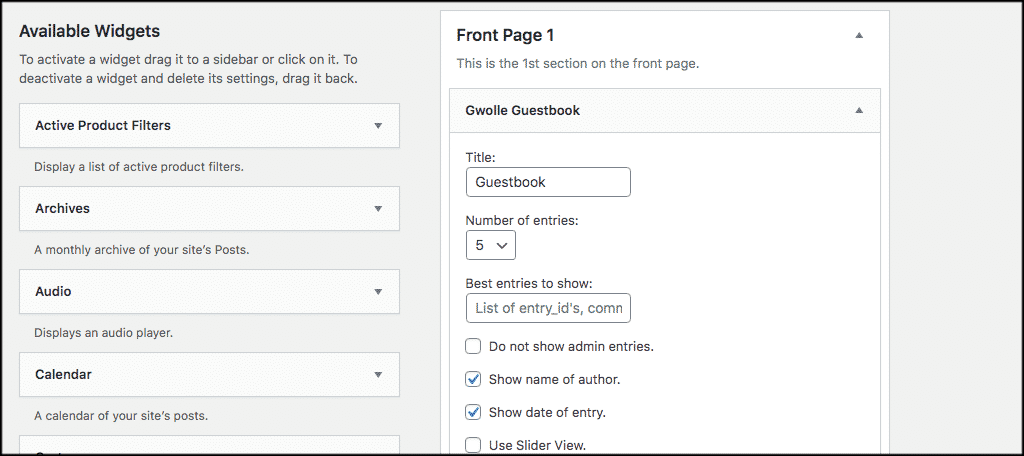 Drag and drop guestbook widget