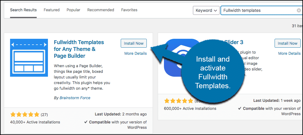 Install and activate full width theme template plugin