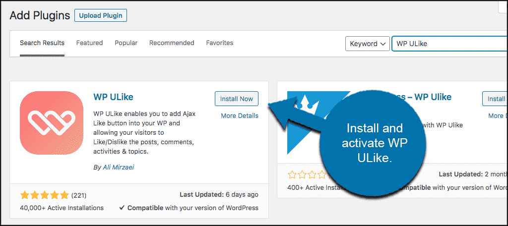 Install and activate like button plugin