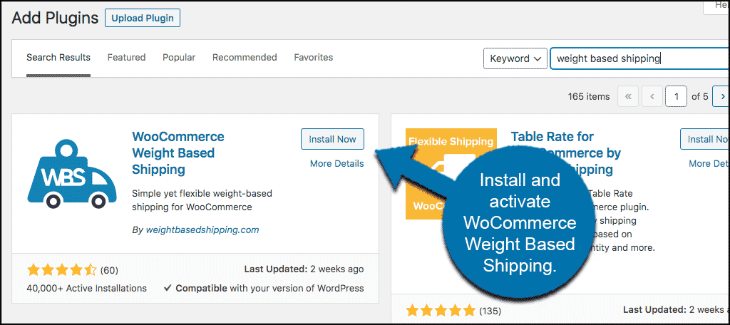 Install and activate weight based shipping