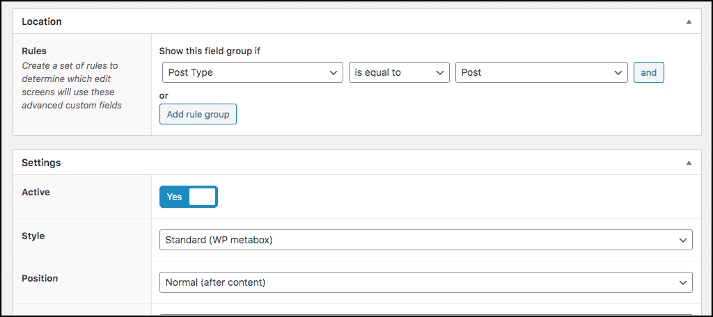 Location and settings