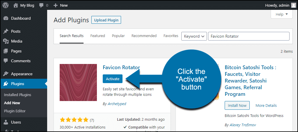 click to activate the WordPress Favicon Rotator plugin