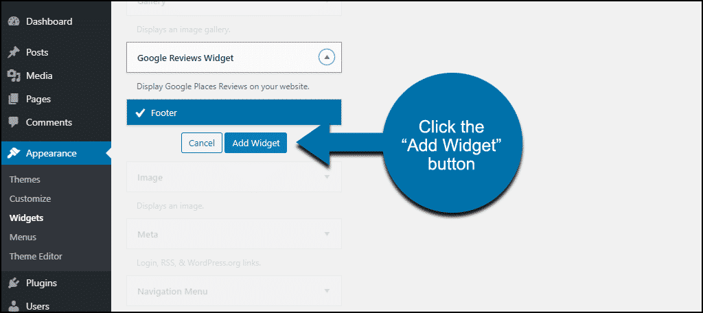 haga clic en el botón "Agregar widget"