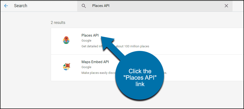 click the "Places API" link
