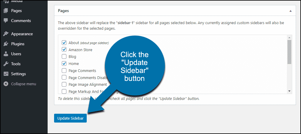 click the "Update Sidebar" button