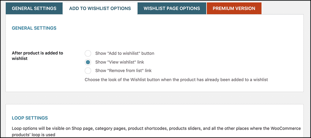 Add to wishlist options