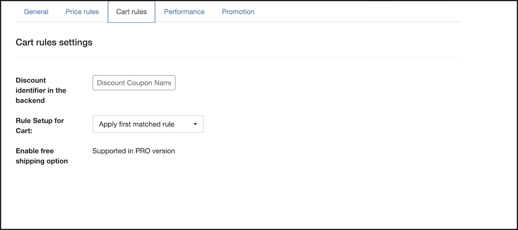 Cart rules tab