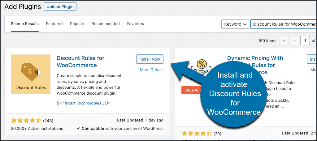 Install and activate discount rules in woocommerce plugin