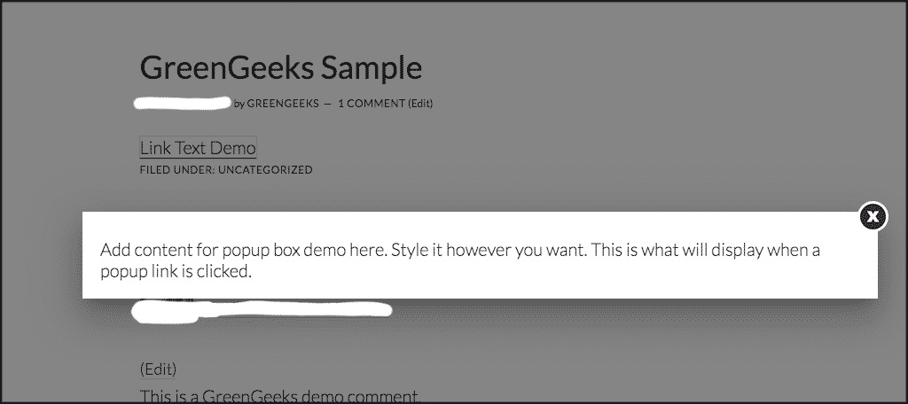 Link text popup box demo