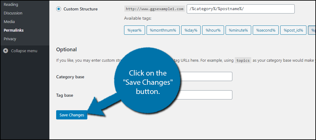 Save Changes to change permalinks in WordPress