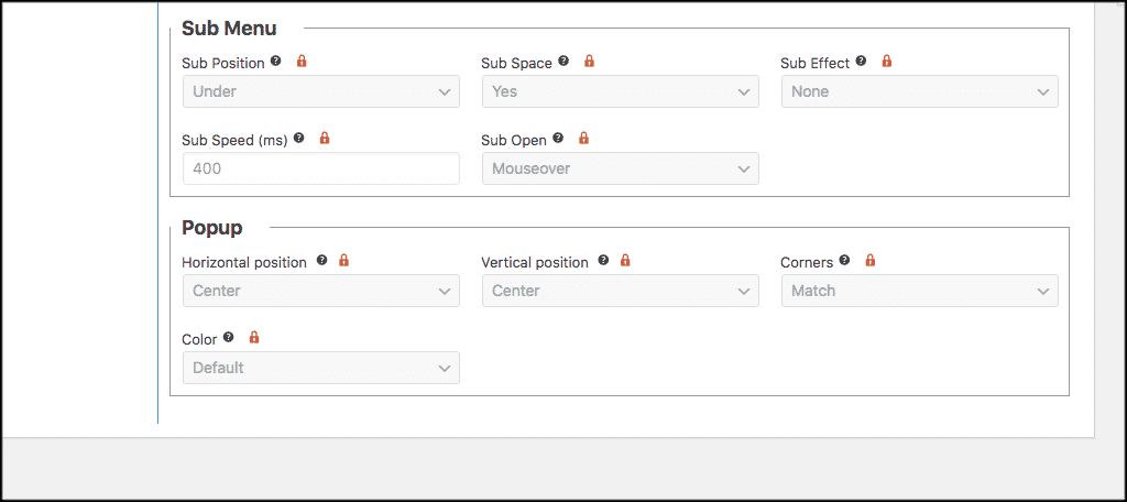 Submenú y configuraciones flotantes