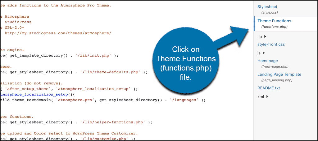 Click on the theme functions functions.php file