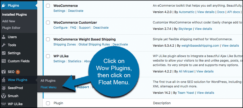 Haga clic en wow plugins y luego en el menú flotante