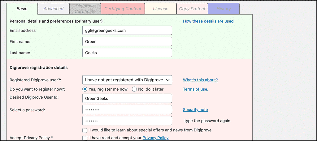 Basic settings for copyright blog plugin