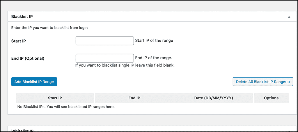 Blacklist IP settings