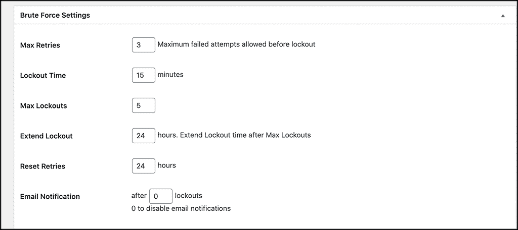 Brute force settings