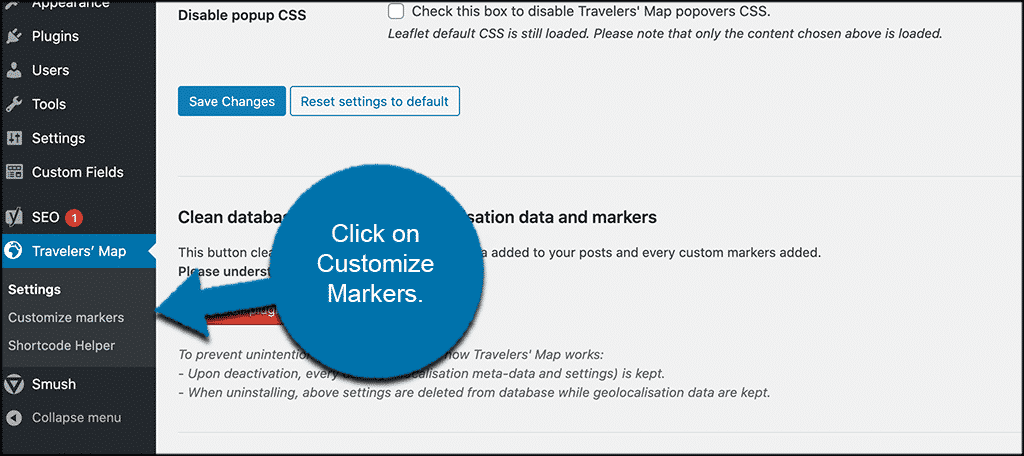 Click customize then map markers