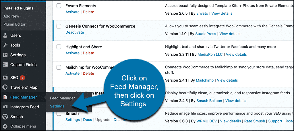 Click feed manager then settings